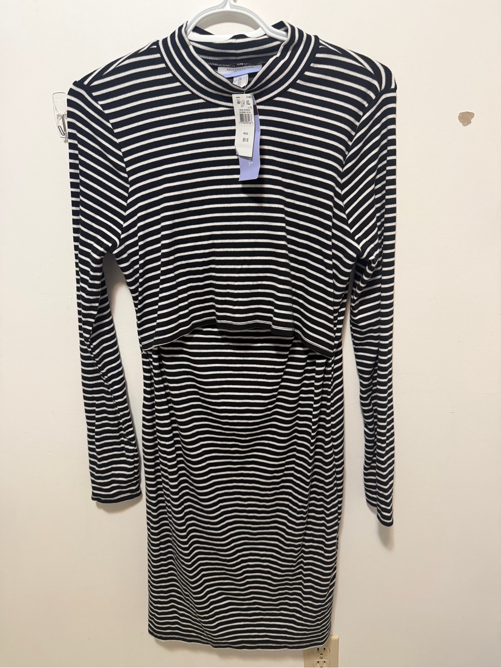 Motherhood Maternity Black & White Striped Nursing Dress